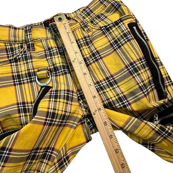 Tripp yellow plaid pants buckles zippers slim size 28 unisex - Picture 10 of 12
